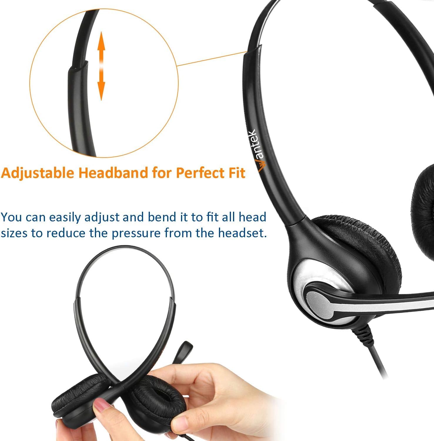 Wantek Phone Headset 2.5Mm With Noise Canceling Mic & Volume Control Ultra Comfort Telephone Headset For Panasonic At&T Gigaset